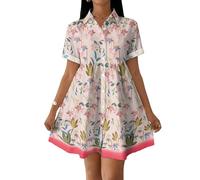 Sommerkleid Damen Elegant Blusenkleid Damen Sommer Swing Kleid A Linie Boho Strandkleid Casual Shirtkleid Kurzarm Sommerkleider Leicht Und Luftig Hemdblusenkleid Locker Minikleid