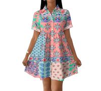 Sommerkleid Damen Elegant Blusenkleid Damen Sommer Swing Kleid A Linie Boho Strandkleid Casual Shirtkleid Kurzarm Sommerkleider Leicht Und Luftig Hemdblusenkleid Locker Minikleid