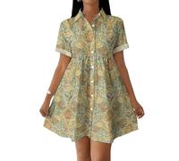 Sommerkleid Damen Elegant Blusenkleid Damen Sommer Swing Kleid A Linie Boho Strandkleid Casual Shirtkleid Kurzarm Sommerkleider Leicht Und Luftig Hemdblusenkleid Locker Minikleid