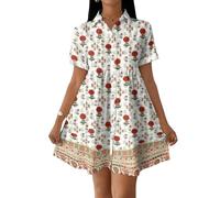 Sommerkleid Damen Elegant Blusenkleid Damen Sommer Swing Kleid A Linie Boho Strandkleid Casual Shirtkleid Kurzarm Sommerkleider Leicht Und Luftig Hemdblusenkleid Locker Minikleid