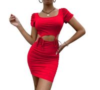 Sommerkleid Damen Elegant Bodycon Kleid A Linie Curvy Kleider Sommer Cut Out Minikleid Eng Cocktailkleid Sexy Partykleid Atmungsaktiv Sommerkleider Kurzarm Figurbetontes Etuikleid