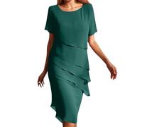 Sommerkleid Damen Elegant Chiffon Kleider Sommer Kleid Hochzeitsgast Abendkleider Kurzarm Rundhals Festliche Chiffonkleid Wickelkleid Freizeitkleid Cocktailkleider Partykleid Schicke Sommerkleider