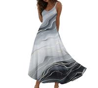 Sommerkleid Damen Elegant, Damen Kleid Elegant, Gradient V Ausschnitt Ärmellos Maxikleid Elegant Tank Kleid Leicht Und Luftig Spaghetti Trägerkleid Swing Lang Kleider Hoher Taille A Linie Strandkleid