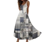 Sommerkleid Damen Elegant, Damen Kleid Elegant, Gradient V Ausschnitt Ärmellos Maxikleid Elegant Tank Kleid Leicht Und Luftig Spaghetti Trägerkleid Swing Lang Kleider Hoher Taille A Linie Strandkleid