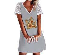 Sommerkleid Damen Elegant Geschenke für Frauen Knielang A Linie Sommerkleider Kurzarm Blümchenkleid Knielang Kurzarm V-Ausschnitt Samt Cocktailkleid Elegant Bodycon Business Kleid Festlich Hochze