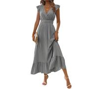 Sommerkleid Damen Elegant Hochzeitsgast Lang Festliche Kleider Für Hochzeit Maxikleid Damen Sommer Tailliert A Linie Kleid Rüschen Plissee Lange Abendkleider V Ausschnitt Sommerkleider Leicht Maxi