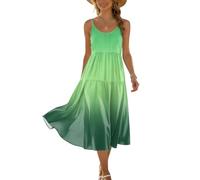 Sommerkleid Damen Elegant Italienische Mode Damen Sommerkleid Rundhals Midikleid Fließend Ärmellos Spaghettiträger Strand Urlaub Kleid XL C Light Green