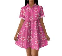 Sommerkleid Damen Elegant Kurz Blusenkleid Damen Kurzarm Swing Kleid A Linie Strandkleid Sommer Blumen Shirtkleid Sommerkleider Leicht Und Luftig Hemdblusenkleid Locker Hemdkleid