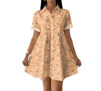 Sommerkleid Damen Elegant Kurz Blusenkleid Damen Kurzarm Swing Kleid A Linie Strandkleid Sommer Blumen Shirtkleid Sommerkleider Leicht Und Luftig Hemdblusenkleid Locker Hemdkleid