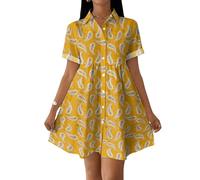 Sommerkleid Damen Elegant Kurz Blusenkleid Damen Kurzarm Swing Kleid A Linie Strandkleid Sommer Blumen Shirtkleid Sommerkleider Leicht Und Luftig Hemdblusenkleid Locker Hemdkleid