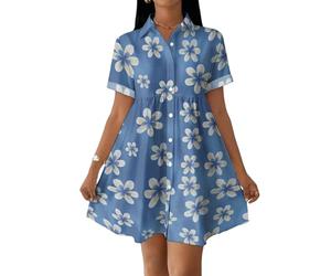 Sommerkleid Damen Elegant Kurz Blusenkleid Damen Kurzarm Swing Kleid A Linie Strandkleid Sommer Blumen Shirtkleid Sommerkleider Leicht Und Luftig Hemdblusenkleid Locker Hemdkleid