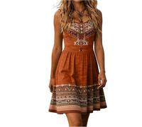 Sommerkleid Damen Elegant Kurz Boho Kleid A Linie Damen Vintage Kleider Sommer Ärmellos Minikleid Curvy Frauen Strandkleid Ethno Muster Sommerkleider Leicht Und Luftig Damenkleider