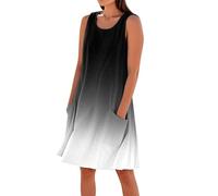 Sommerkleid Damen Elegant Kurz Kleid Damen Sommer A Linie Elegante Kleider Frauen Farbverlauf Strandkleid Ärmellos Mit Taschen Damenkleider Ohne Ärmel Sommerkleider Leicht Und Luftig