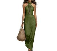 Sommerkleid Damen Elegant Midi Baumwolle Leinen Kleid Sommer A Linie Leinenkleid Ärmellos Neckholder Sommerkleider Leicht Und Luftig Maxi Strandkleid Musselin Rückenfrei Damenkleider