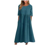 Sommerkleid Damen Elegant Midi Blumen Kleider Sommer A Linie mit Taschen Strandkleid Leicht Und Luftig Damenkleider Midilänge Kleid Frauen mit Ärmeln Blumenkleid Schicke Midikleid
