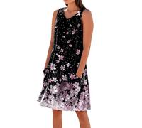 Sommerkleid Damen Elegant Muster Ärmelloses V-Ausschnitt Minikleid Lässiges Lockeres Strandkleid Mit Taschen Sommer Lassig Druck Blusenkleid Luftiges Leichtes Bequemes Freizeitkleid(Lila,XL)