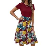 Sommerkleid Damen Elegant Rundhals Abendkleid Midi Sundress Milkmaid Dress Cocktailkleid Röcke Sommer Strandkleid Luftig Blusenkleid Blumenkleid Cartoon Kleid Outfit Altrosa Taufkleid