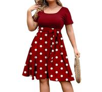 Sommerkleid Damen Große Größen Blumen Kleider Sommer Knielang Elegant Kleid Für Mollige Frauen A Linie Sommerkleider Leicht Und Luftig Tailliert Damenkleider mit Ärmel Gürtel Blumenkleid