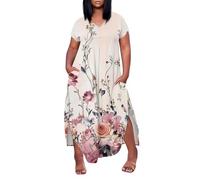Sommerkleid Damen Große Größen Lang Blumenkleid Für Mollige Frauen Sommer Elegant A Linie Tunika Kleid Mit Taschen Kleider Übergröße Sommerkleider Leicht Und Luftig Maxikleid Boho Strandkleid