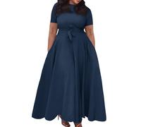 Sommerkleid Damen Große Größen Lang Kleider Hohe Taille für Mollige Frauen Maxikleid Sommer Elegant A Linie Sommerkleider Leicht und Luftig Tunika Kleid Plus Size Freizeitkleider mit Gürtel