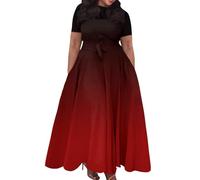 Sommerkleid Damen Große Größen Lang Kleider Hohe Taille für Mollige Frauen Maxikleid Sommer Elegant A Linie Sommerkleider Leicht und Luftig Tunika Kleid Plus Size Freizeitkleider mit Gürtel