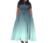 Sommerkleid Damen Große Größen Lang Kleider Hohe Taille für Mollige Frauen Maxikleid Sommer Elegant A Linie Sommerkleider Leicht und Luftig Tunika Kleid Plus Size Freizeitkleider mit Gürtel