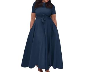 Sommerkleid Damen Große Größen Lang Kleider Hohe Taille für Mollige Frauen Maxikleid Sommer Elegant A Linie Sommerkleider Leicht und Luftig Tunika Kleid Plus Size Freizeitkleider mit Gürtel