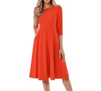 Sommerkleid Damen Knielang, A-Linien-Midikleid Leicht Sommer Elegant Freizeitkleid Wickelkleid Rundhals 3/4 Ärmel Midikleid Lose A-Linie Kleider Mit Tasche Leichtes (3-Saffron, XXL)