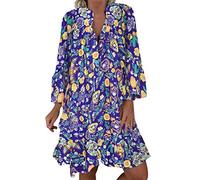 Sommerkleid Damen Knielang Elegant Boho Blumenkleid Sommerkleid Strandkleider Midi Kurz Sommer Tunika Kleider Leicht Knielang Blusenkleid Mode Freizeitkleider Tunikakleid Luftige Carmen Stufenkleid