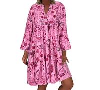 Sommerkleid Damen Knielang Elegant Boho Blumenkleid Sommerkleid Strandkleider Midi Kurz Sommer Tunika Kleider Leicht Knielang Blusenkleid Mode Freizeitkleider Tunikakleid Luftige Carmen Stufenkleid