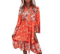 Sommerkleid Damen Knielang Elegant Boho Blumenkleid Sommerkleid Strandkleider Midi Kurz Sommer Tunika Kleider Leicht Knielang Blusenkleid Mode Freizeitkleider Tunikakleid Luftige Carmen Stufenkleid