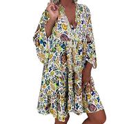 Sommerkleid Damen Knielang Elegant Boho Blumenkleid Sommerkleid Strandkleider Midi Kurz Sommer Tunika Kleider Leicht Knielang Blusenkleid Mode Freizeitkleider Tunikakleid Luftige Carmen Stufenkleid