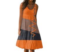Sommerkleid Damen Knielang Elegant Kleider Sommer A Linie Strandkleid Frauen Ärmellos Luftige Sommerkleider Leicht Und Luftig Locker Damenkleider Rüschen Schwingen Tailliert Tank Kleid Strand