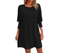 Sommerkleid Damen Knielang,Freizeitkleid Damen 3/4 Arm,Tunika Kleid Damen Minikleid A-Linie Freizeitkleid Rundhals T-Shirt Kleider Elegant Einfarbig Sommerkleider Kurz Lässig Strandkleid Sommer