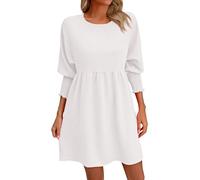 Sommerkleid Damen Knielang,Freizeitkleid Damen 3/4 Arm,Tunika Kleid Damen Minikleid A-Linie Freizeitkleid Rundhals T-Shirt Kleider Elegant Einfarbig Sommerkleider Kurz Lässig Strandkleid Sommer