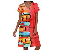 Sommerkleid Damen Knielang Geschenke für Frauen Blumen Knielang Kleid mit Gürtel Partykleid Abendkleid Lang Spitzenkleid Glitzer Kleid V-Ausschnitt Abendkleid Einfarbig Sommerkleid Strandkleid m