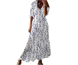 Sommerkleid Damen Knielang Geschenke für Frauen Boho Kleid A-Linie Kleid Hemdblusenkleid Vintage V-Ausschnitt Bodycon Business Bleistiftkleid mit Schlitz Flora Spitze Chiffon Lang Cocktailkeider