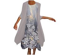 Sommerkleid Damen Knielang Geschenke für Frauen Elegant Business Bleistiftkleid Cocktail Business Kleid V-Ausschnitt Strandkleider Einfarbig A-Linie Kleid 3/4 arm V-Ausschnitt Midi Festliche Klei