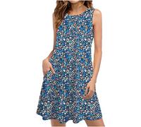 Sommerkleid Damen Knielang Geschenke für Frauen Hohe Taille Elegant Kurze Gerafftes Freizetikleider mit Rüschen meine bestellungen anzeigen Loose Bohemian Ärmellos Blumendruck Lange Kleider Elega