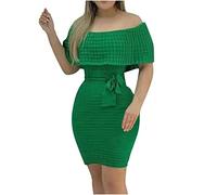 Sommerkleid Damen Knielang Geschenke für Frauen Kurzarm V-Ausschnitt Knielang Partykleid mit Taschen Sommerkleid Ärmelloses Kleid Italienische Mode Damen Kleider meine bestellungen anzeigen V-Aus