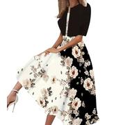 Sommerkleid Damen Knielang - Kleider Damen Festlich Elegant, Abendkleid Damen Midi Brautmutterkleider mit Jacke Blumen Drucken Brautmutter Kleid Hochzeitsgast Abendkleider Partykleid