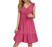 Sommerkleid Damen Knielang, Kleider Damen Lang, Elegant V-Ausschnitt Kleid Ärmellos Tankkleid Fließend Midikleid Leicht Und Luftig Casual Strandkleid Wickelkleid Bequeme Freizeitkleider Urlaubskleid