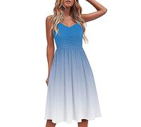 Sommerkleid Damen Knielang Kleider Spaghetti Trägerkleid für Hochzeitsgäste High Waist Freizeitkleid Rückenfrei Partykleid Ballkleid Urlaub Strandkleid Midikleid Teenager Mädchen Sommerkleidung