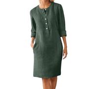 Sommerkleid Damen Knielang Midi leinenkleid Damen Midikleid Sommer Leinen Tunikakleid Blusenkleid, Vintage Hemdblusenkleid, Leichtes & Luftiges Strandkleid,09 Grün,5XL