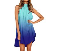 Sommerkleid Damen Knielang Neckholder Kleid Sommer Blumenmuster Elegant Neckholder Ombre Kleid