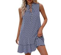 Sommerkleid Damen Knielang -Strandkleid Kurz Mini Kleider Strandkleider Boho Volant Kleid Elegant Ärmelloses Sommerkleider Vintage Rüschen Tunikakleid Freizeitkleid Minikleid A-Linie