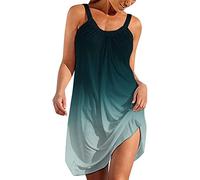 Sommerkleid Damen Knielang- Trägerkleid Strandkleid Damen Sommer, Ärmellose Minikleid Damen Sexy Boho Kleid mit Süßer Muster Lässig Locker A Linien Mini Kleider Teenager Mädchen Freizeitkleid