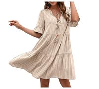 Sommerkleid Damen Knielang,Volantkleider Damen Sommer-Mini Kleider Damen Elegant Boho Volant-Kleid 1/2 Ärmel Strandkleid Kurz V-Ausschnitt Freizeitkleid Sommerkleider Große Größen Tunika Kleid