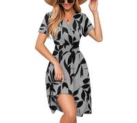 Sommerkleid Damen Kurz Curvy Tailliert Elegante Kleider Damen Sommer A Linie Blumen Sommerkleider Leicht Und Luftig Damenkleider V Ausschnitt Kleid Frauen mit Ärmel Blumenkleid