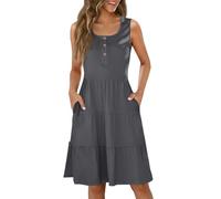 Sommerkleid Damen Kurz Elegant Blumen Kleid Damen Sommer A Linie Rüschen Kleider Frauen Ärmellos mit Taschen Damenkleider Punkte Tailliert Blumenkleid Volant Schickes Sommerkleider